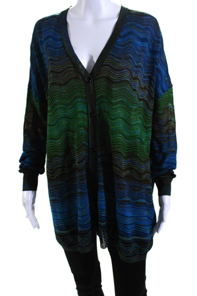 Missoni Womens Green Blue Printed V-Neck Long Sleeve Cardigan Sweater Top Size M
