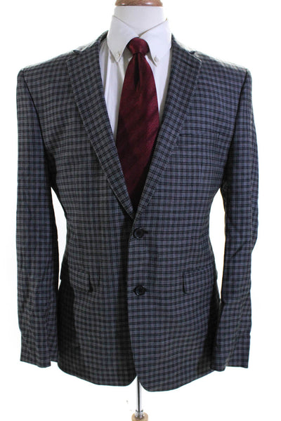Vince Camuto Mens Wool Plaid Print Buttoned Collared Blazer Gray Size EUR42
