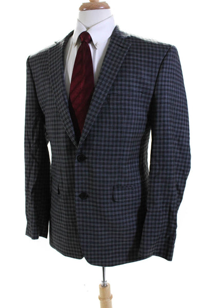 Vince Camuto Mens Wool Plaid Print Buttoned Collared Blazer Gray Size EUR42