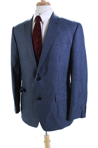 Michael Kors Mens Check Print Button Collared Long Sleeve Blazer Blue Size EUR42