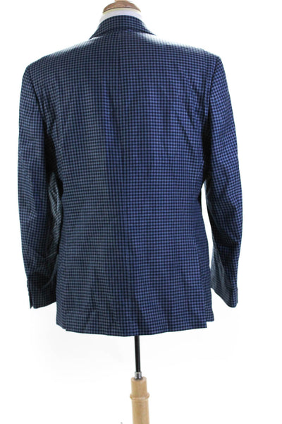 Michael Kors Mens Check Print Button Collared Long Sleeve Blazer Blue Size EUR42