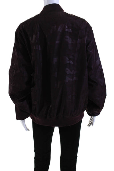 DKNY Womens Maroon Camouflaged Full Zip Long Sleeve Bomber Jacket Size M