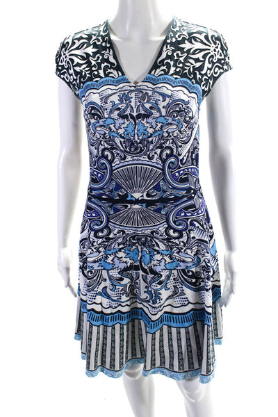 Mary Katrantzou Womens Sleeveless V Neck Mid Calf Abstract Dress Blue Small