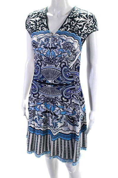 Mary Katrantzou Womens Sleeveless V Neck Mid Calf Abstract Dress Blue Small