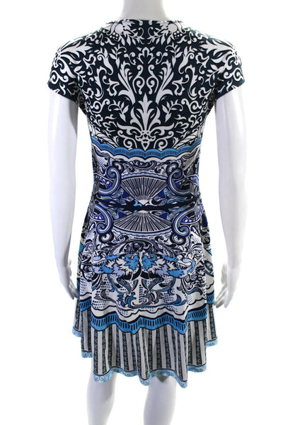 Mary Katrantzou Womens Sleeveless V Neck Mid Calf Abstract Dress Blue Small