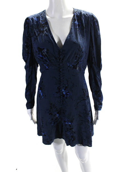 Berenice Womens Floral Print Back Zip V Neck Dress Blue Size 34