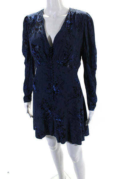 Berenice Womens Floral Print Back Zip V Neck Dress Blue Size 34