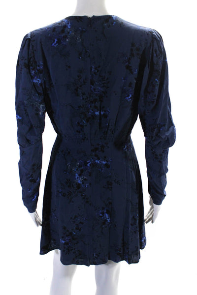 Berenice Womens Floral Print Back Zip V Neck Dress Blue Size 34