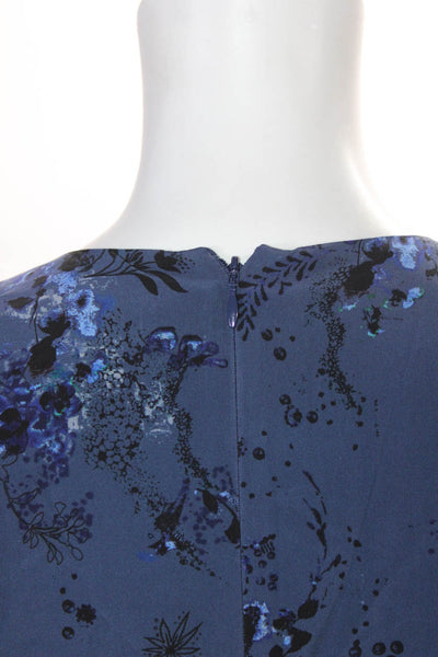 Berenice Womens Floral Print Back Zip V Neck Dress Blue Size 34