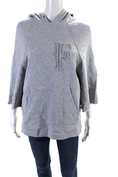 Fabiana Filippi Womens Front Pocket Short Sleeve Pullover Hoodie Gray Size XS