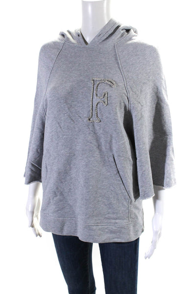 Fabiana Filippi Womens Front Pocket Short Sleeve Pullover Hoodie Gray Size XS