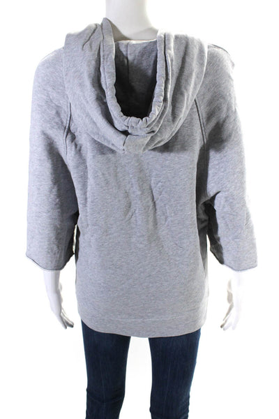 Fabiana Filippi Womens Front Pocket Short Sleeve Pullover Hoodie Gray Size XS