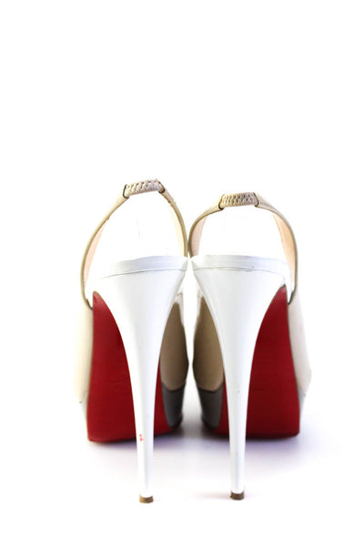 Christian Louboutin Womens Peep Toe Slingback Pumps Beige White Patent Size 39 9