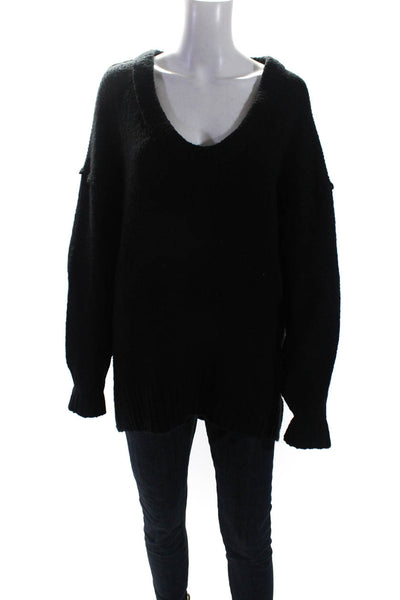 Free People Womens Long Sleeves Scoop Neck Sweater Black Cotton Size Small