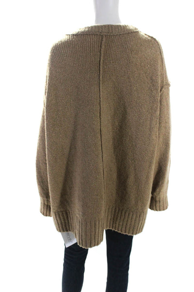 Free People Womens Long Sleeves Scoop Neck Sweater Brown Cotton Size Small