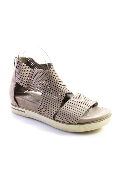 Eileen Fisher Womens Perforated Zip Up Cross Strap Sandals Beige Brown Size 8