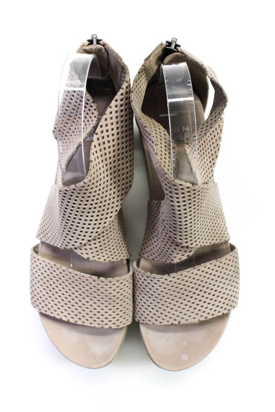 Eileen Fisher Womens Perforated Zip Up Cross Strap Sandals Beige Brown Size 8