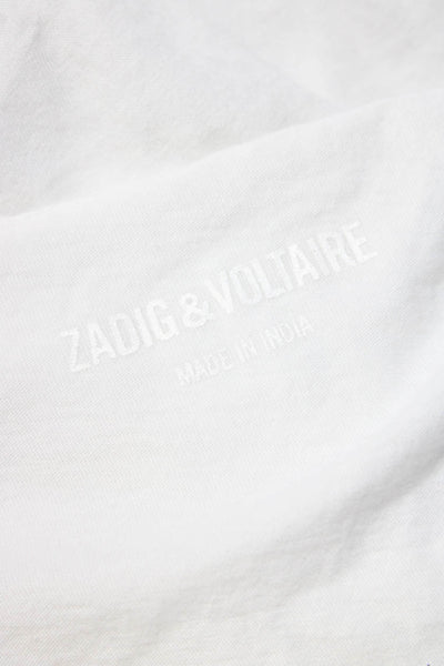 Zadig & Voltaire Womens Rhinestone Skull Henley Top Tee Shirt White Size Small