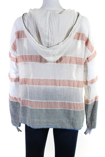 Lem Lem Womens Lightweight Woven Stripe Hoodie Top White Red Blue One Size