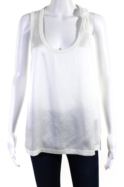 T Alexander Wang Womens Knotted Ribbed Jersey Satin Tank Top White Size Medium