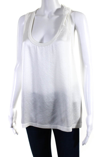 T Alexander Wang Womens Knotted Ribbed Jersey Satin Tank Top White Size Medium