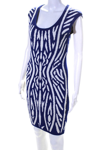 Milly Womens Knit Striped Scoop Neck Sleeveless Sheath Dress Navy Blue Size M