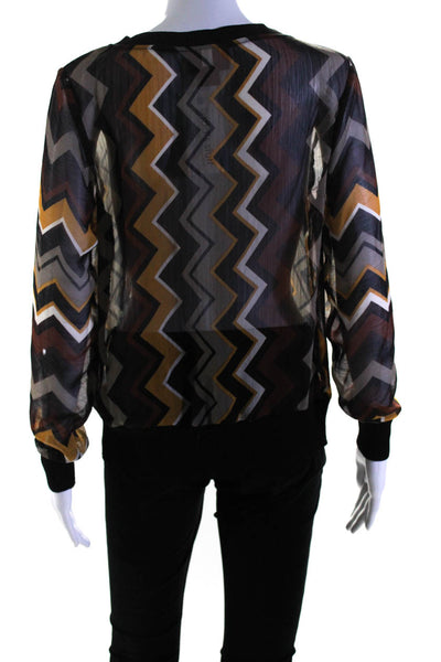 Missoni x Target Womens Chevron Long Sleeve V Neck Top Blouse Black Brown Medium