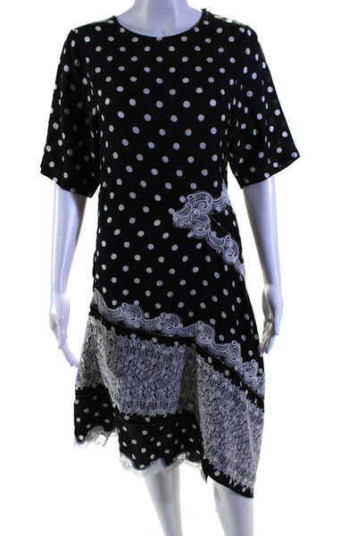 Koche Womens Lace Applique Polka Dot Satin Fit & Flare Dress Black White FR 36