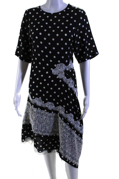 Koche Womens Lace Applique Polka Dot Satin Fit & Flare Dress Black White FR 36