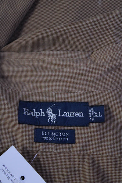 Polo Ralph Lauren Mens Long Sleeve Micro Check Button Up Shirt Brown Size XL