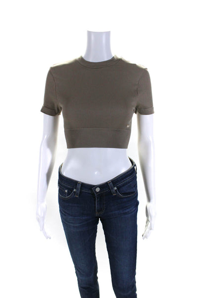 Lune Womens Luna Sculpt Rib Short Sleeve Crop Tee Shirt Fossil Brown Size Small
