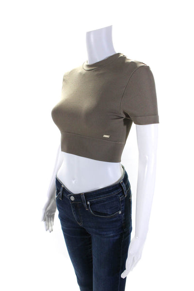 Lune Womens Luna Sculpt Rib Short Sleeve Crop Tee Shirt Fossil Brown Size Small