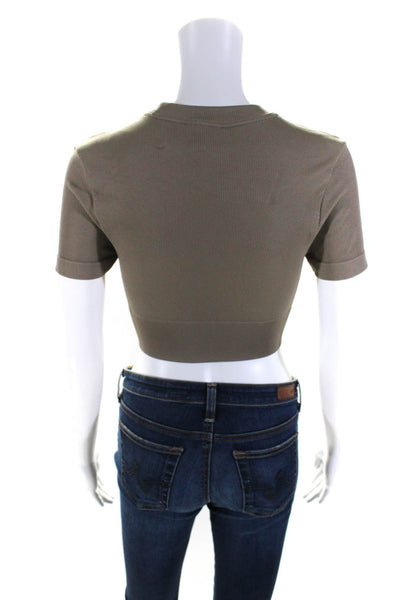 Lune Womens Luna Sculpt Rib Short Sleeve Crop Tee Shirt Fossil Brown Size Small
