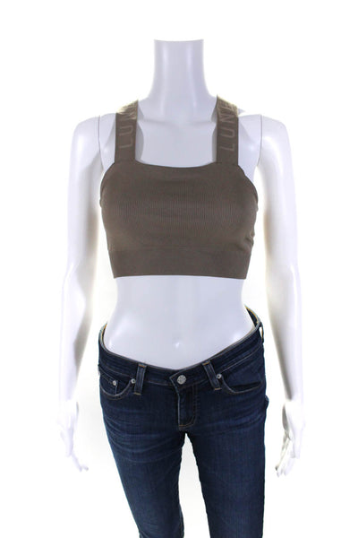 Lune Womens Luna Sculpt Support Bandeau Rib Sports Bra Fossil Brown Size Small