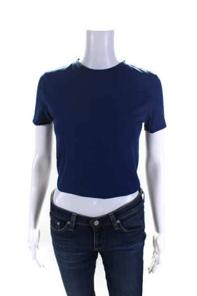 Lune Womens River Lift Short Sleeve Crop Top Tee Shirt Blue Size Medium