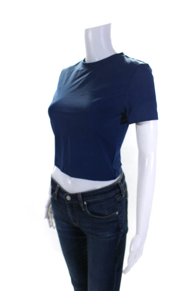 Lune Womens River Lift Short Sleeve Crop Top Tee Shirt Blue Size Medium