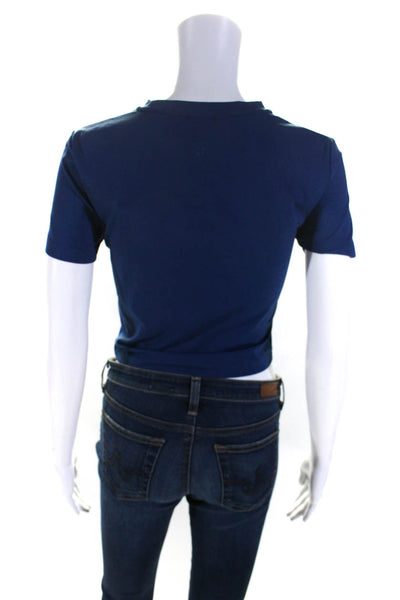 Lune Womens River Lift Short Sleeve Crop Top Tee Shirt Blue Size Medium