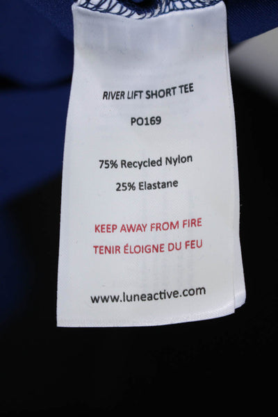Lune Womens River Lift Short Sleeve Crop Top Tee Shirt Blue Size Medium