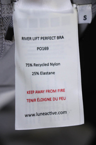 Lune Womens River Lift Perfect V Neck Sports Bra Cloudburst Gray Size Small
