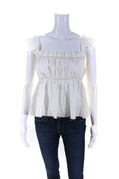 Free People Womens Pleated Ruched Round Neck Off-the-Shoulder Top White Size M