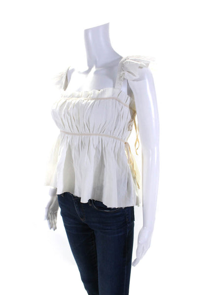 Free People Womens Pleated Ruched Round Neck Off-the-Shoulder Top White Size M