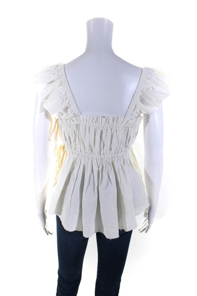 Free People Womens Pleated Ruched Round Neck Off-the-Shoulder Top White Size M