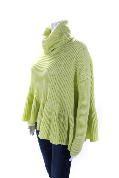 Free People Womens Cotton Ribbed Textured Turtleneck Sweater Green Size XS