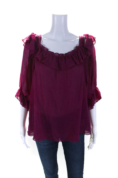 Nanette Lepore Womens Silk Ruched Long Sleeve Pullover Blouse Top Purple Size S