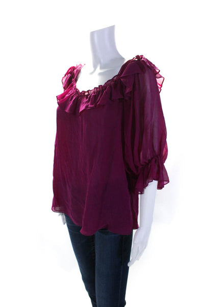 Nanette Lepore Womens Silk Ruched Long Sleeve Pullover Blouse Top Purple Size S