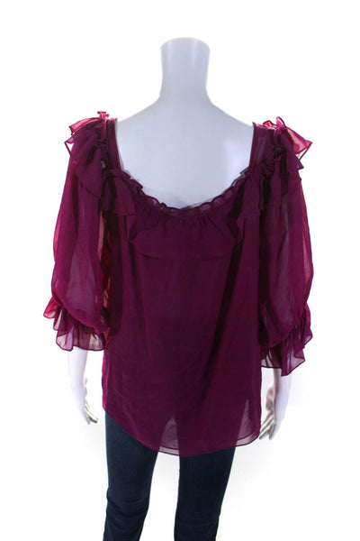 Nanette Lepore Womens Silk Ruched Long Sleeve Pullover Blouse Top Purple Size S