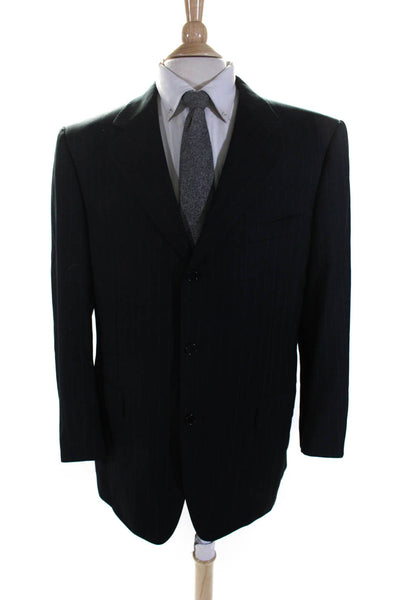 Canali Mens Black Wool Striped Three Button Long Sleeve Blazer Size 54R