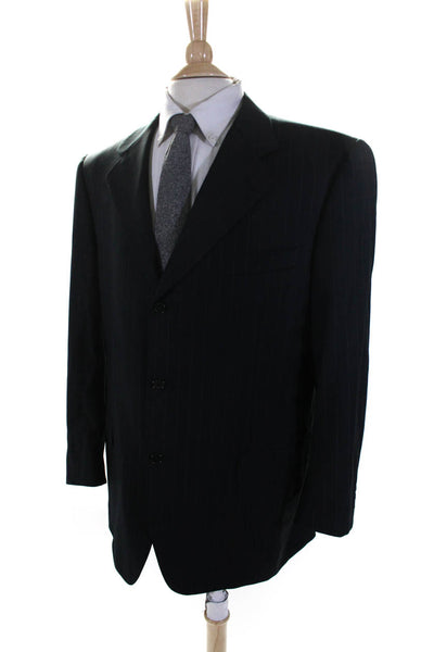 Canali Mens Black Wool Striped Three Button Long Sleeve Blazer Size 54R