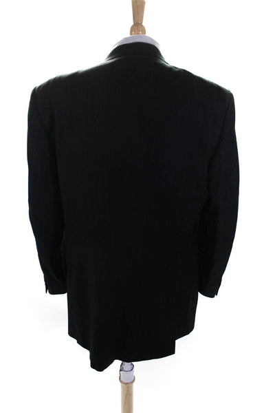 Canali Mens Black Wool Striped Three Button Long Sleeve Blazer Size 54R