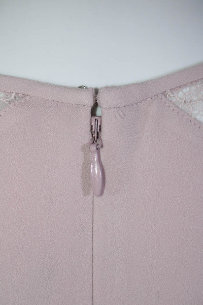 BCBGMAXAZRIA Womens Long Sleeve Lace Panel Round Neck Shift Dress Pink Size L